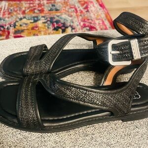 Black Crown Vintage Tiara Strappy Sandals with Buckle